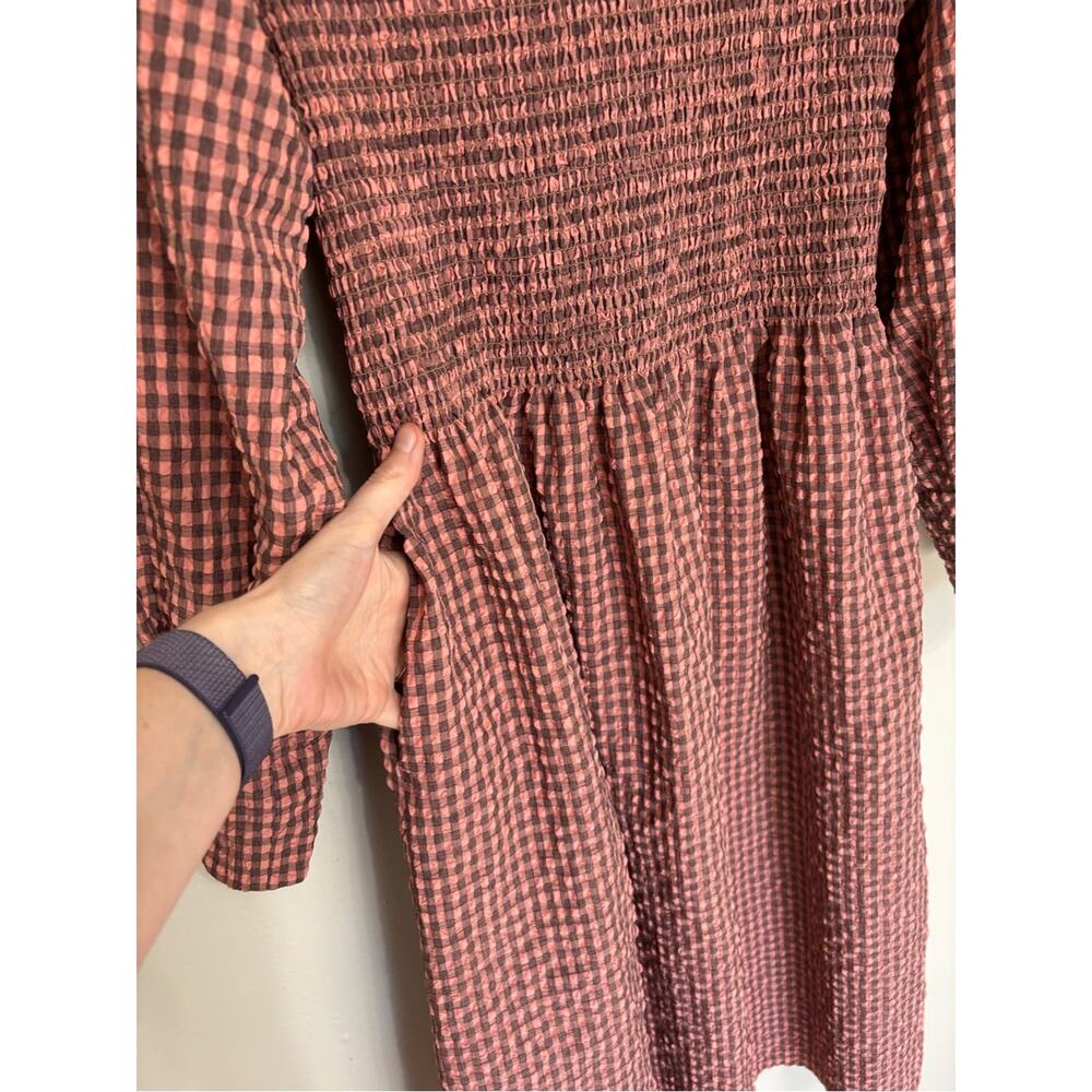 Scotch & Soda Smocked Seersucker Gingham Cottagecore Midi Dress - Size M - Picture 7 of 9